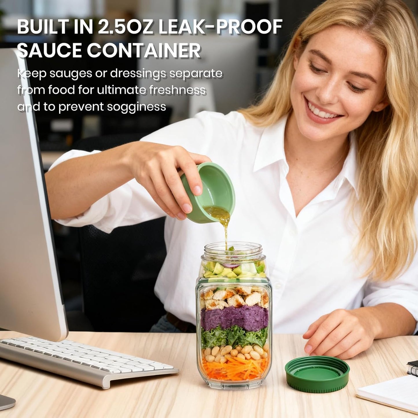 Salad Pod Mason Jar Style Container with Side-Opening